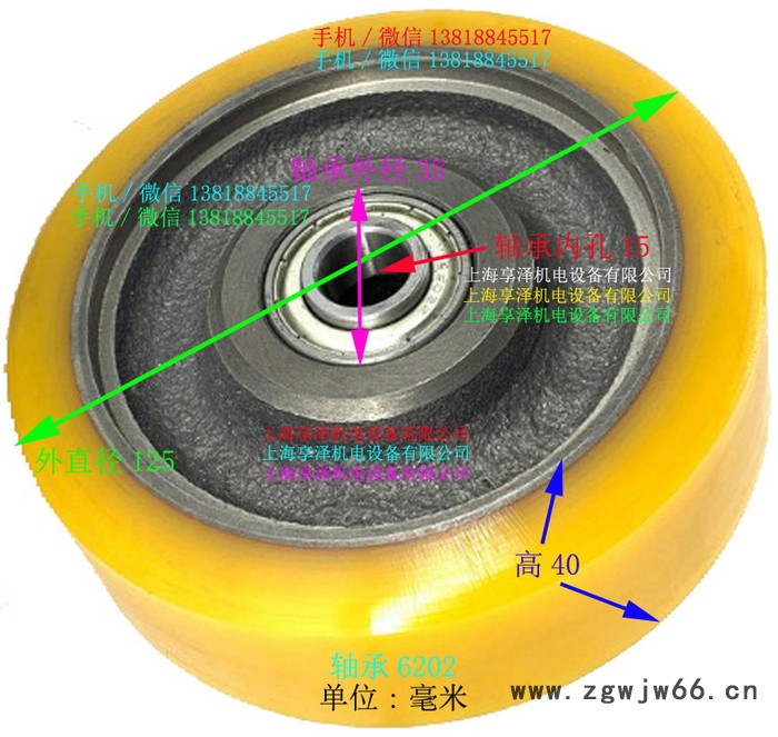 林德平衡轮万向轮子125*40 轴承6202 Linde林德边轮聚氨酯实心轮胎 橡皮轮 轱辘子 牛筋轮子图2