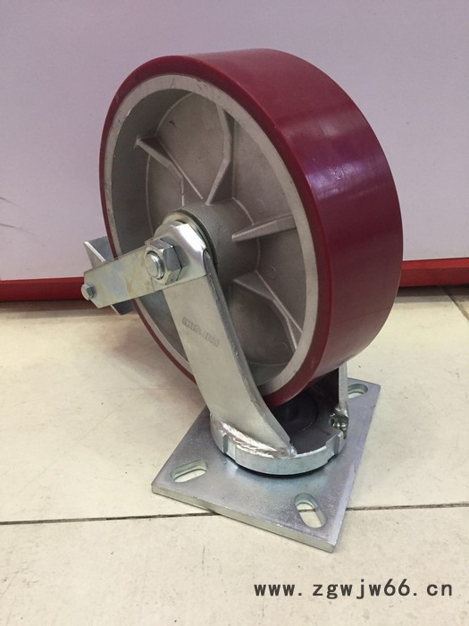 6寸8寸10寸12寸超重型铝芯聚氨酯PU活动脚轮 配金属胎面刹 超重型万向轮图3