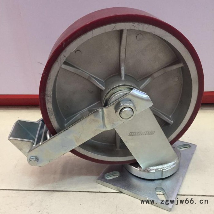 6寸8寸10寸12寸超重型铝芯聚氨酯PU活动脚轮 配金属胎面刹 超重型万向轮图4