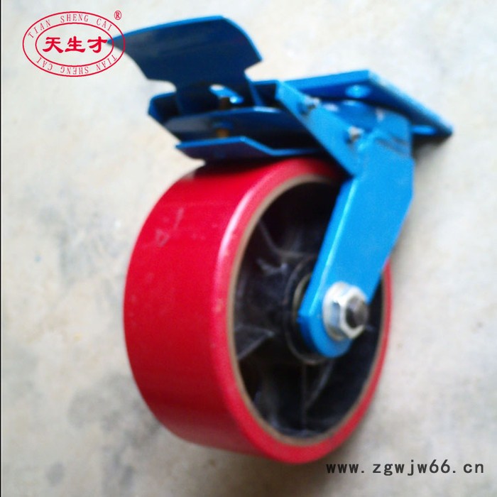 供应8寸铁芯聚氨酯平刹万向脚轮 超重型工业PU脚轮万向轮图3