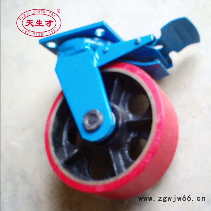 供应8寸铁芯聚氨酯平刹万向脚轮 超重型工业PU脚轮万向轮图4