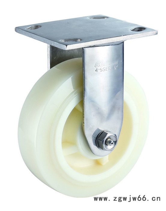 汇一4系列6寸不锈钢固定白玉尼龙轮 万向轮 万向脚轮 工业脚轮图2