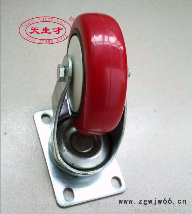 供应4寸单轴承万向脚轮 支架3mm单红皮轻型工业脚轮万向轮图4