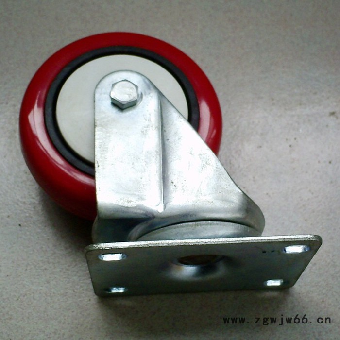 供应4寸单轴承万向脚轮 支架3mm单红皮轻型工业脚轮万向轮图2