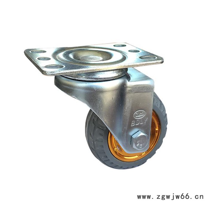 【北大轮业】厂家镀金弹力橡胶轮  镀金弹力橡胶万向刹车轮 橡胶边刹脚轮 中型万向轮边刹