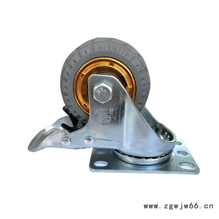 【北大轮业】厂家镀金弹力橡胶轮  镀金弹力橡胶万向刹车轮 橡胶边刹脚轮 中型万向轮边刹图5