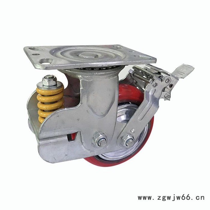 单竖簧铁芯聚氨酯减震轮厂家 聚氨酯减震万向轮 减震脚轮厂家图2