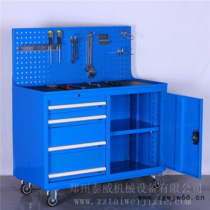工具柜推车 四抽单开门带挂板万向轮移动工具柜 适用于车间物品储存图3