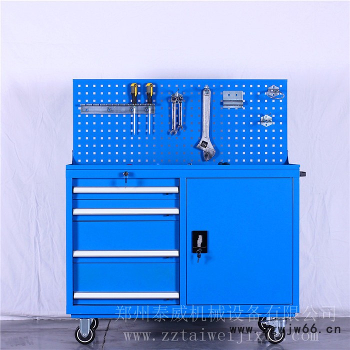工具柜推车 四抽单开门带挂板万向轮移动工具柜 适用于车间物品储存图5