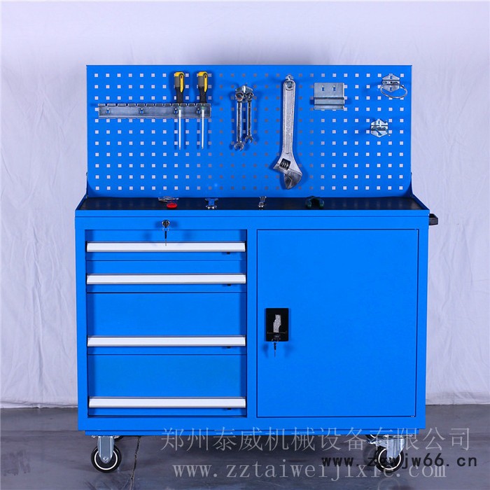工具柜推车 四抽单开门带挂板万向轮移动工具柜 适用于车间物品储存图2
