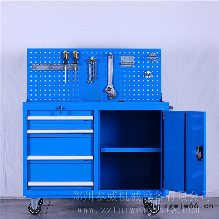 工具柜推车 四抽单开门带挂板万向轮移动工具柜 适用于车间物品储存图4