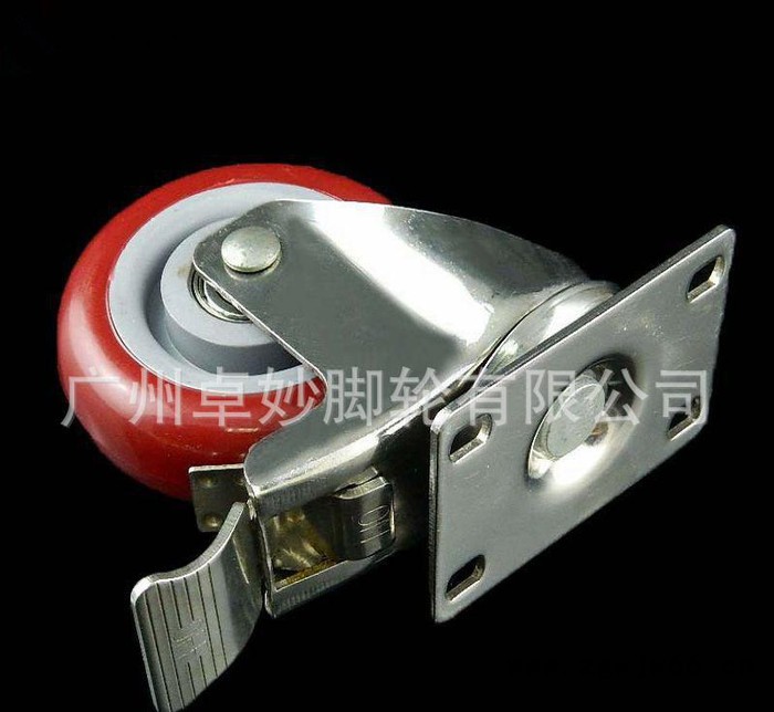 4寸不锈钢万向轮不锈钢双轴承万向轮聚氨酯枣红轮子图2