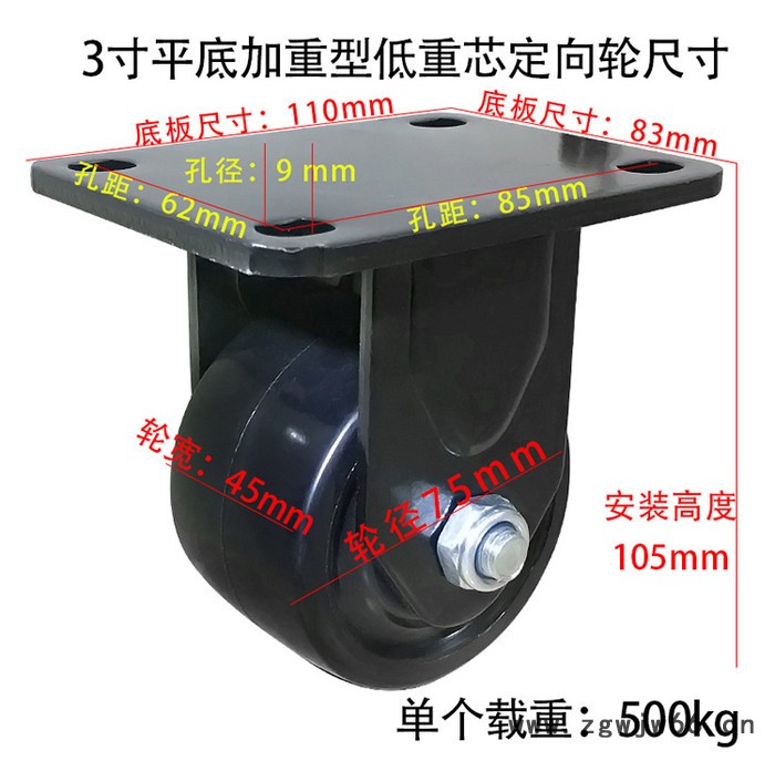 万向轮 工厂3寸平底重型尼龙双轴低重芯 工业机械设备机柜牛仔定向轮图4