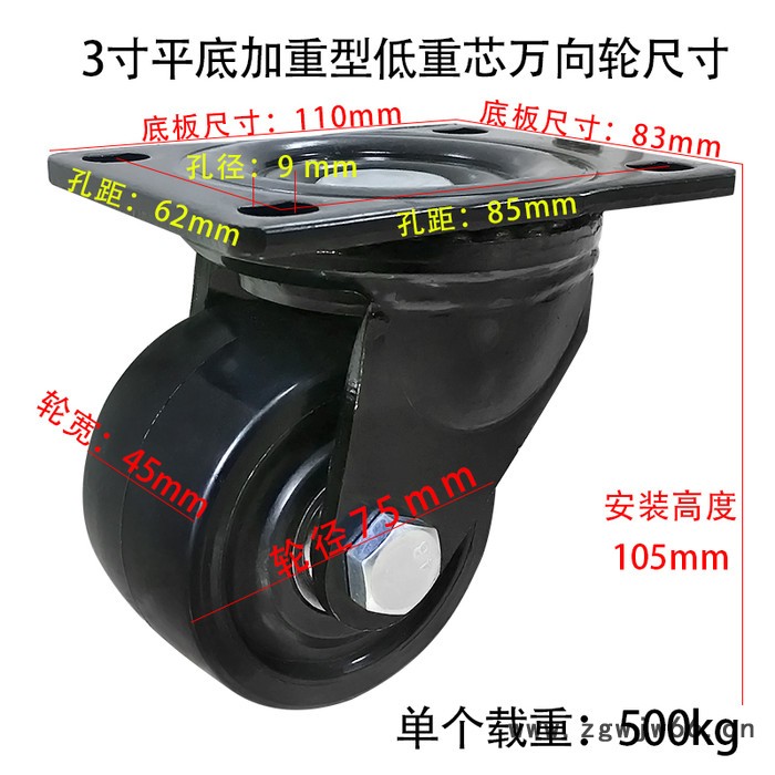 胜鹏万向轮 3寸加重型平底低重心万向轮图3