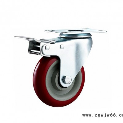 直销枣红3寸PU脚轮静音中型万向轮拖车轮子小车车轮工业轮