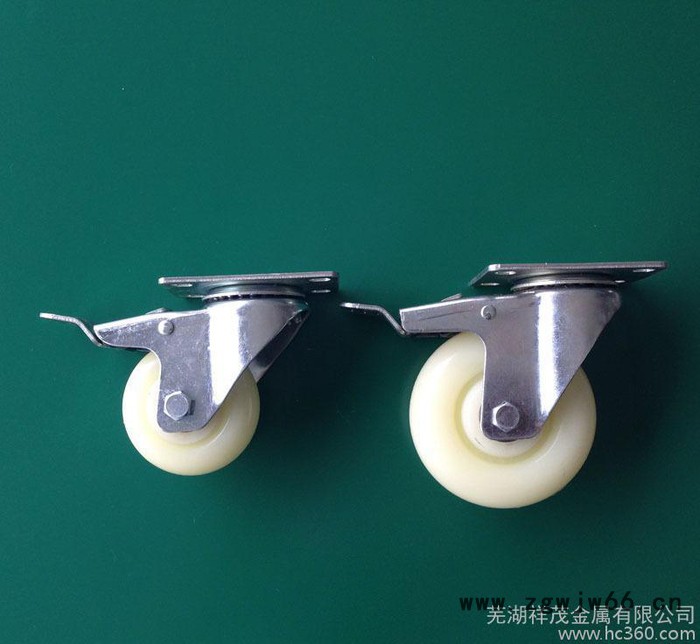 3寸4寸工业活动脚轮尼龙万向轮带刹车**耐磨型蓝锌支架中型双轴图3