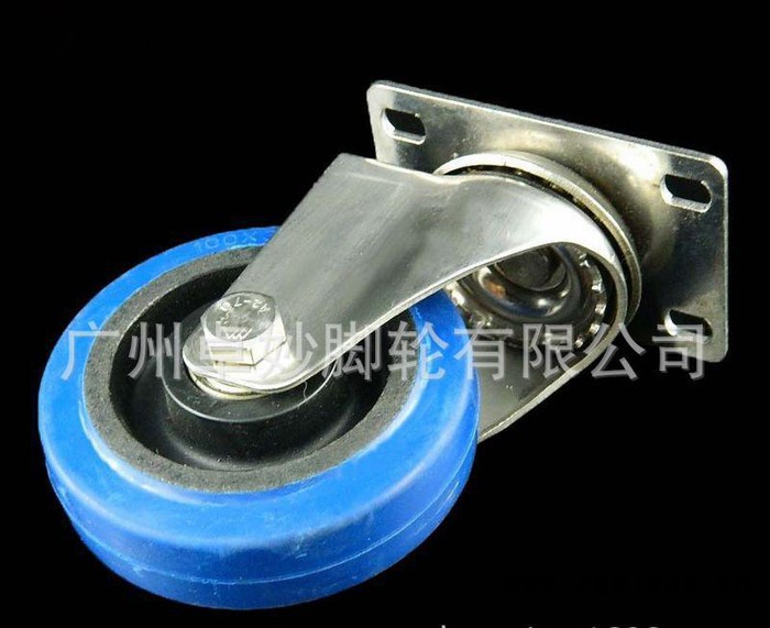 直销3寸不锈钢万向轮活动轮子/蓝色橡胶静音弹力减震轮子图2