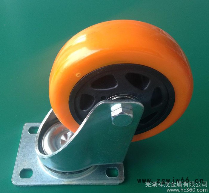 4寸橙色通花活动工业脚轮万向轮中型双轴pu聚氨酯轮蓝锌支架脚轮图3