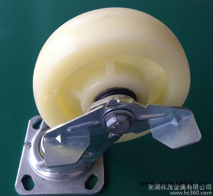 6寸工业活动脚轮万向轮带边刹重型双轴花纹一体式尼龙轮承重250kg