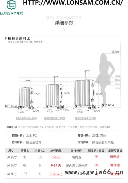广东龙晟GA8152 pc材料拉杆箱万向轮男女通用金银双色海关锁图8