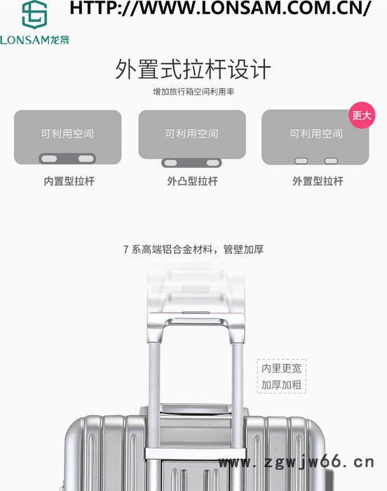 广东龙晟GA8152 pc材料拉杆箱万向轮男女通用金银双色海关锁图3