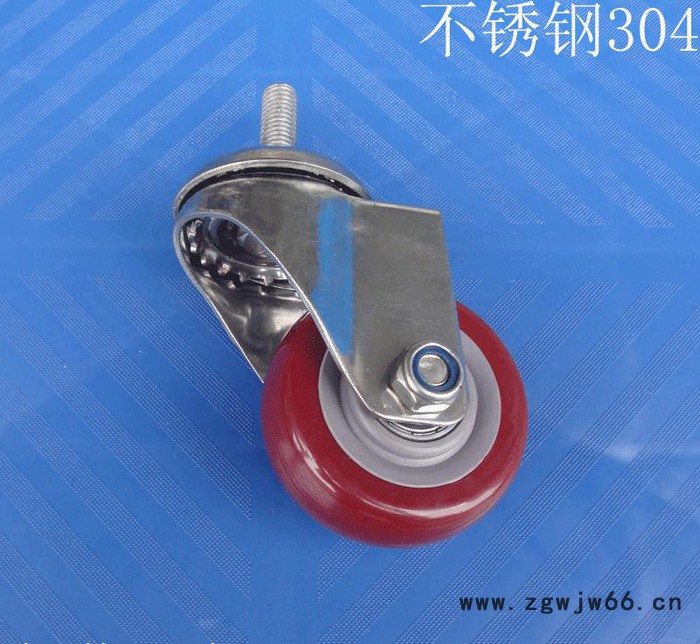 中型3寸不锈钢304聚胺脂丝杆万向轮.双轴承脚轮轮子滑轮工业轮图2