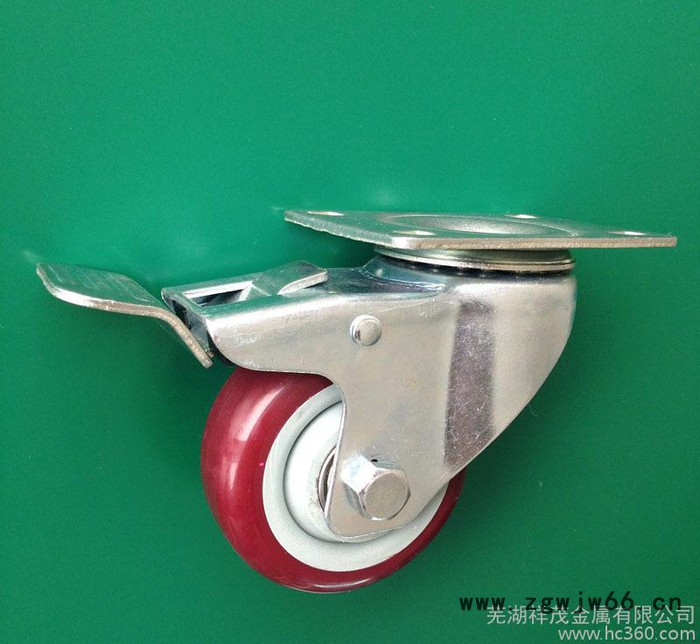 3寸4寸工业脚轮万向轮带刹车中型双轴pu聚氨酯轮承重100kg耐磨