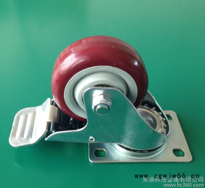 3寸4寸工业脚轮万向轮带刹车中型双轴pu聚氨酯轮承重100kg耐磨图2