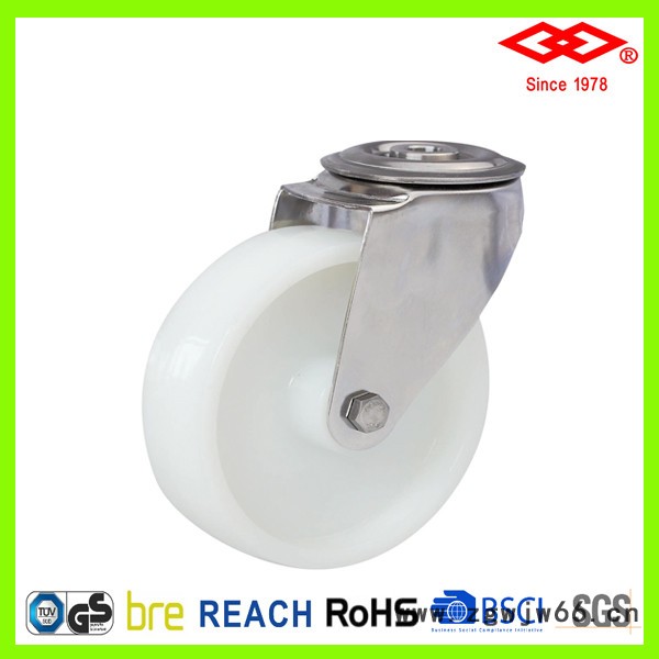 6.4寸顶孔活动不锈钢超级弹力胶万向轮 不锈钢脚轮