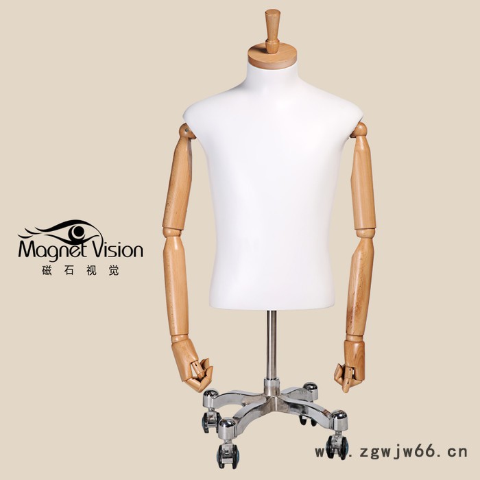 磁石高端定制男半身模特木头盖男模白半光半身男模特万向轮底座图2