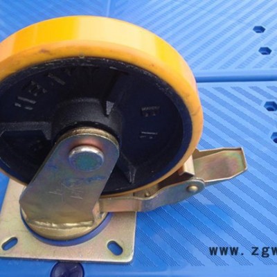 特重型8寸黄色铁心聚胺脂刹车轮，工业轮万向轮手推车轮脚轮轮子