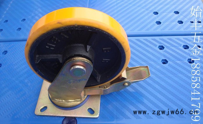 特重型8寸黄色铁心聚胺脂刹车轮，工业轮万向轮手推车轮脚轮轮子图3