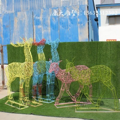 山西康大雕塑 不锈钢圣诞鹿  金属网格鹿
