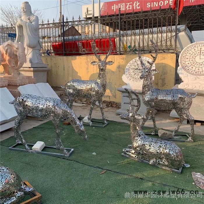 嘉华雕塑 不锈钢铁艺镂空鹿雕塑售楼部户外草坪景观金属网格动物鹿摆件定制图3