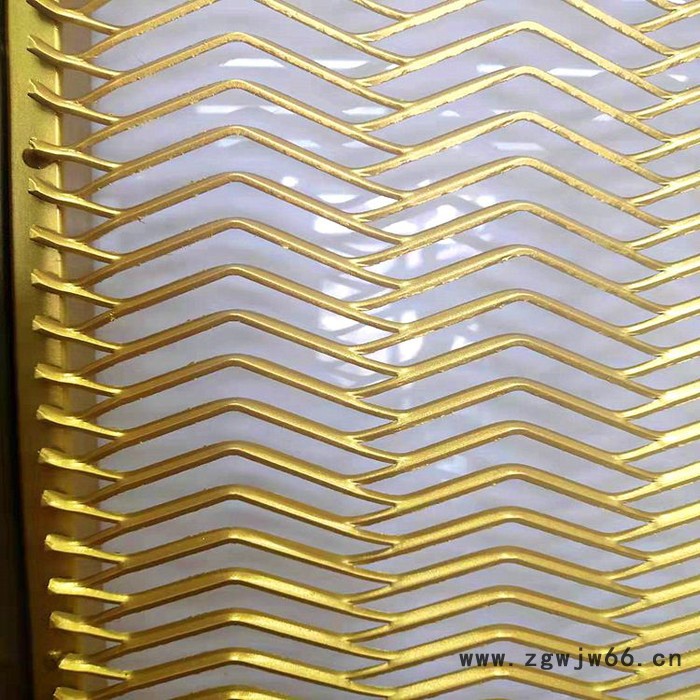铝单板装饰网 氟碳铝拉网 幕墙天花装饰网 铝板拉伸网  工业异型铝型材 波浪形菱形可加工定制  金色金属网 安平**图4