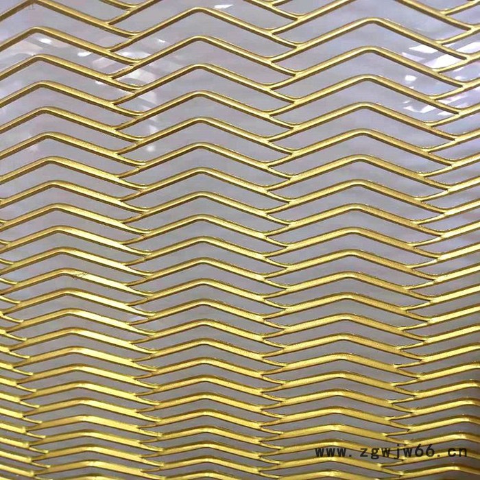 铝单板装饰网 氟碳铝拉网 幕墙天花装饰网 铝板拉伸网  工业异型铝型材 波浪形菱形可加工定制  金色金属网 安平**图5