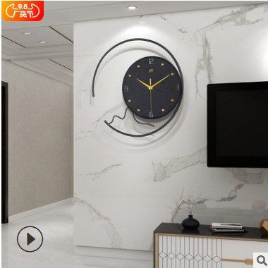 厂家新品黑色岩石表盘钟表创意时尚复古铁艺家居装饰圆形挂钟批发图2