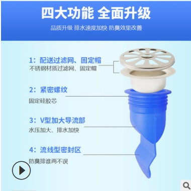 供应地漏防臭硅胶内芯 全铜不锈钢卫生间下水管防虫地漏盖内芯图2