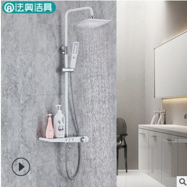 法奥卫浴 全铜带置物台增压花洒套装 方形淋浴12寸大顶喷花洒图2