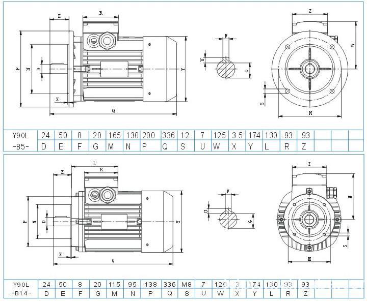 三相异步电机-尺寸90L B5