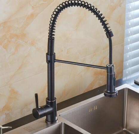 厂家直销家欧式装建材水暖五金厨房水槽菜盆黑古抽拉弹簧水龙头图2