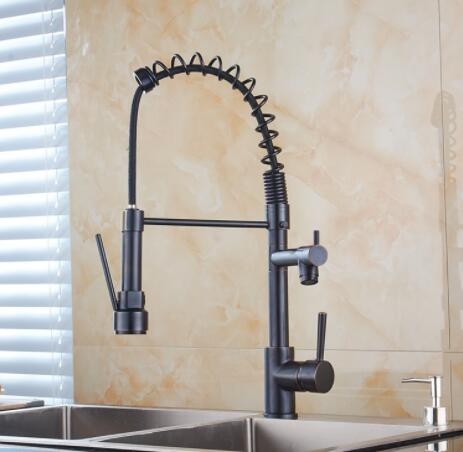 厂家直销家欧式装建材水暖五金厨房水槽菜盆黑古抽拉弹簧水龙头图3