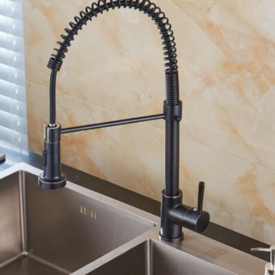 厂家直销家欧式装建材水暖五金厨房水槽菜盆黑古抽拉弹簧水龙头