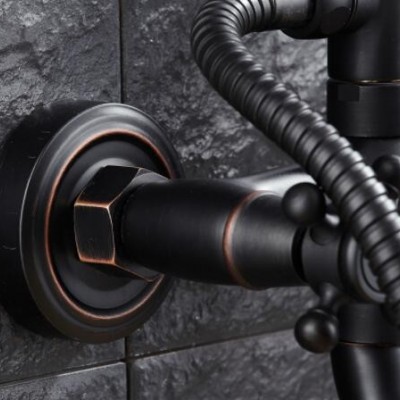 欧式厂家直销黑古铜三档手持套装升降式花洒顶喷淋浴龙头淋浴套装