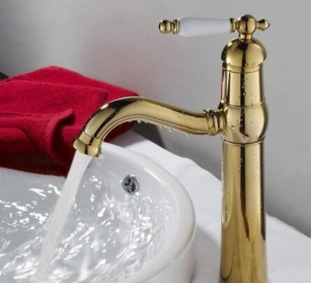 帆恩沙简约水槽厨房冷热水龙头全铜镀金坐式黄铜单把双孔面盆龙头图2