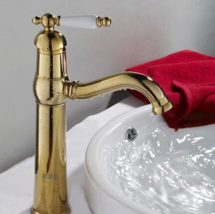帆恩沙简约水槽厨房冷热水龙头全铜镀金坐式黄铜单把双孔面盆龙头图3