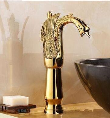 欧式仿古水龙头天鹅冷热洗脸盆水龙头 复古全铜台下面盆金色龙头图3