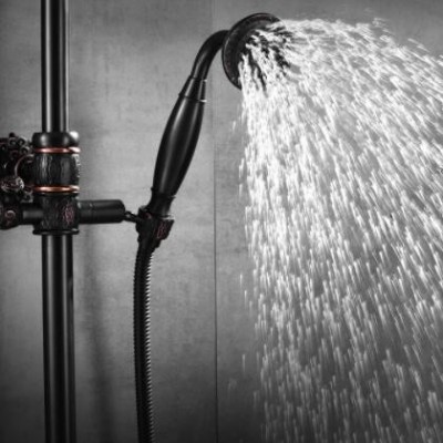 全铜淋浴房冷热水四档调节花洒套装浴室壁挂式黑古铜卫浴花洒暗装