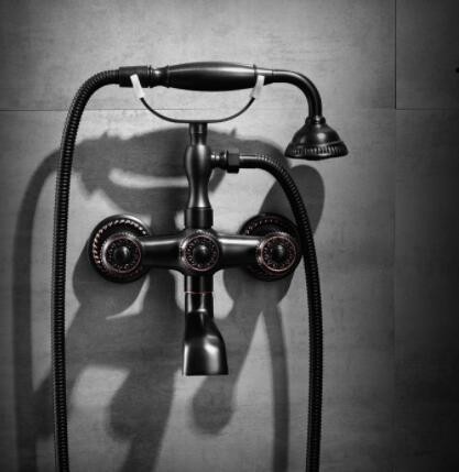 全铜雕花黑古铜淋浴简易沐浴器花洒壁挂式入墙浴缸冷热水龙头花洒图3