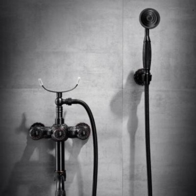 全铜雕花黑古铜淋浴简易沐浴器花洒壁挂式入墙浴缸冷热水龙头花洒